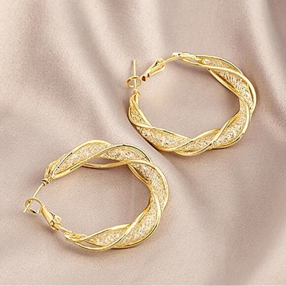 Gold Wrapped Sparkling Hoop Earrings - Picture 1 of 3